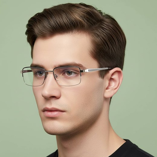 Metalowe półramkowe okulary zerówki z filtrem Blue Light do komputera 25147C czarny/srebrny ze sklepu Stylion w kategorii Okulary zerówki męskie - zdjęcie 186408289