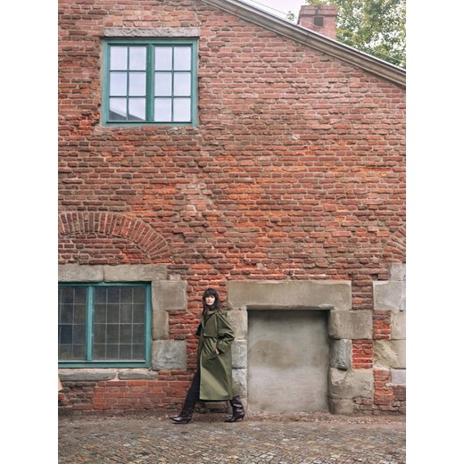 Reserved - Bawełniany płaszcz z kapturem - zielony ze sklepu Reserved w kategorii Płaszcze damskie - zdjęcie 186409258