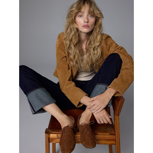 Reserved - Skórzane loafersy z wiązaniem - brązowy ze sklepu Reserved w kategorii Półbuty damskie - zdjęcie 186409278