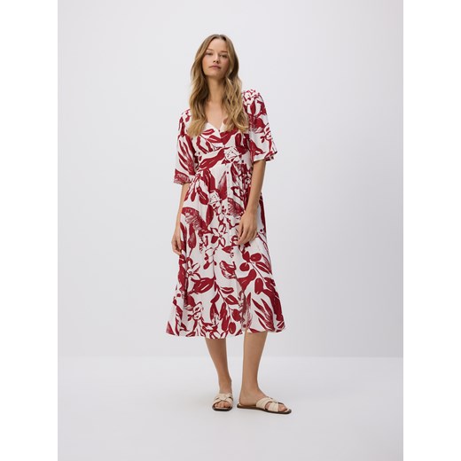 Reserved - Wzorzysta sukienka midi - czerwony ze sklepu Reserved w kategorii Sukienki - zdjęcie 186409309