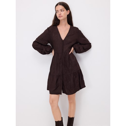 Reserved - Sukienka mini z wiskozy - ciemnobrązowy ze sklepu Reserved w kategorii Sukienki - zdjęcie 186409639