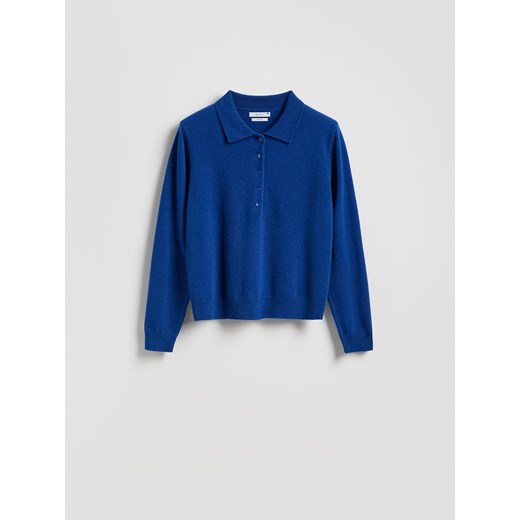 Reserved - Wełniany sweter polo - niebieski ze sklepu Reserved w kategorii Swetry damskie - zdjęcie 186409705