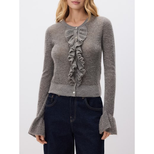 Reserved - Kardigan z falbankami - brązowy ze sklepu Reserved w kategorii Swetry damskie - zdjęcie 186409827