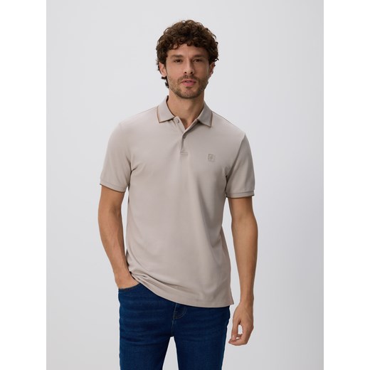 Reserved - Koszulka polo z merceryzowaną bawełną - beżowy ze sklepu Reserved w kategorii T-shirty męskie - zdjęcie 186410106