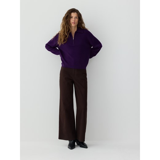 Reserved - Wełniany sweter z kołnierzykiem - ciemnofioletowy ze sklepu Reserved w kategorii Swetry damskie - zdjęcie 186410517