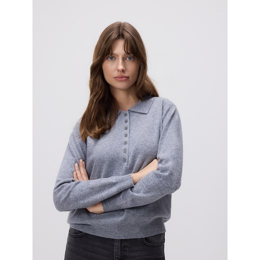 Reserved - Wełniany sweter z kołnierzykiem - jasnoszary ze sklepu Reserved w kategorii Swetry damskie - zdjęcie 186410525