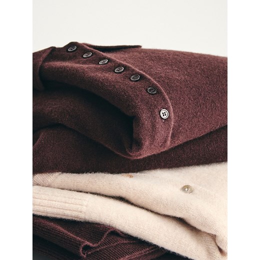 Reserved - Wełniany sweter z kołnierzykiem - ciemnobrązowy ze sklepu Reserved w kategorii Swetry damskie - zdjęcie 186410545