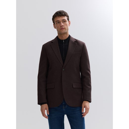Reserved - Marynarka slim fit z wełną - ciemnobrązowy ze sklepu Reserved w kategorii Marynarki męskie - zdjęcie 186410608