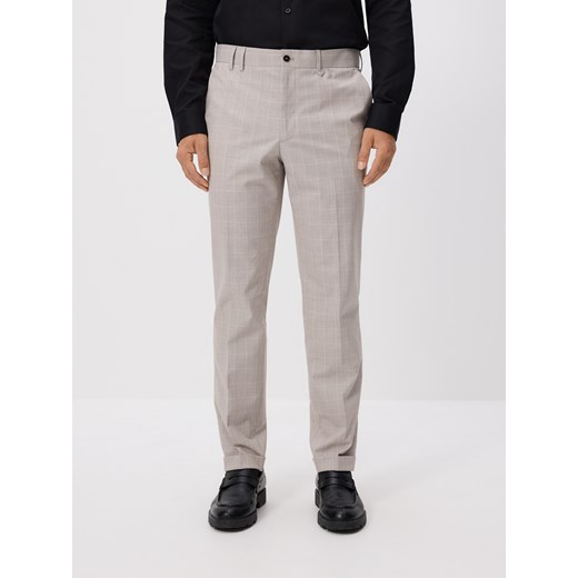 Reserved - Spodnie slim fit w kratę - beżowy ze sklepu Reserved w kategorii Spodnie męskie - zdjęcie 186411947