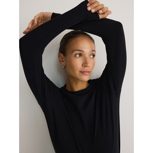 Reserved - Longsleeve z merceryzowanej bawełny - czarny ze sklepu Reserved w kategorii Bluzki damskie - zdjęcie 186412157