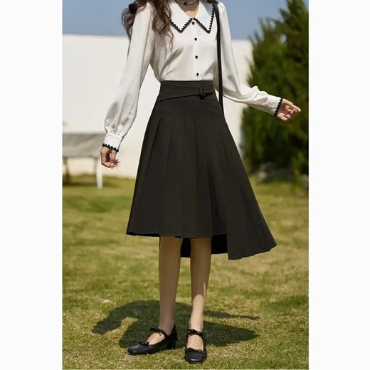 Asymetryczna spódnica plisowana - Czarny S ze sklepu Intimica.pl w kategorii Spódnice - zdjęcie 186414055