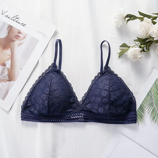 Biustonosz koronkowy z kwiatowym motywem - Granatowy ze sklepu Intimica.pl w kategorii Biustonosze - zdjęcie 186414717