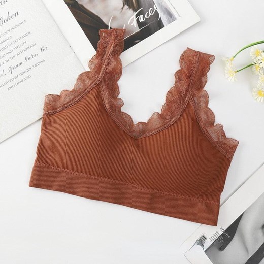 Biustonosz z koronkowym wykończeniem - Jasnobrązowy Uniwersalny ze sklepu Intimica.pl w kategorii Biustonosze - zdjęcie 186415008