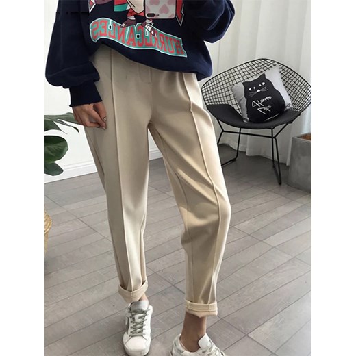 Chinosy damskie z grubego materiału - Kremowy S ze sklepu Intimica.pl w kategorii Spodnie damskie - zdjęcie 186415638