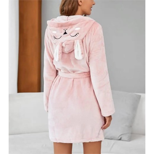 Ciepły szlafrok damski z kapturem króliczka - Różowy S ze sklepu Intimica.pl w kategorii Szlafroki damskie - zdjęcie 186415816