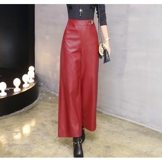 Czerwone skórzane spodnie damskie 7/8 - Czerwony S ze sklepu Intimica.pl w kategorii Spodnie damskie - zdjęcie 186415885