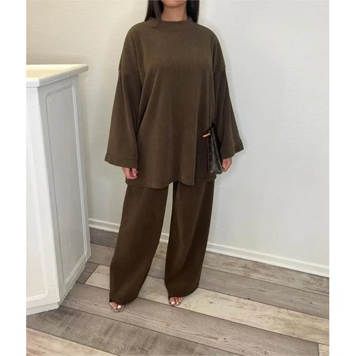 Damski komplet z długą bluzką - Brązowy S ze sklepu Intimica.pl w kategorii Komplety i garnitury damskie - zdjęcie 186416086