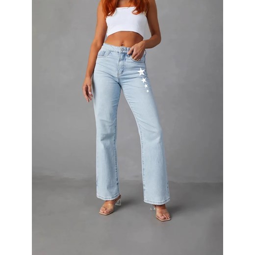 Damskie proste jeansy z gwiazdkami - Niebieski XS ze sklepu Intimica.pl w kategorii Jeansy damskie - zdjęcie 186416206
