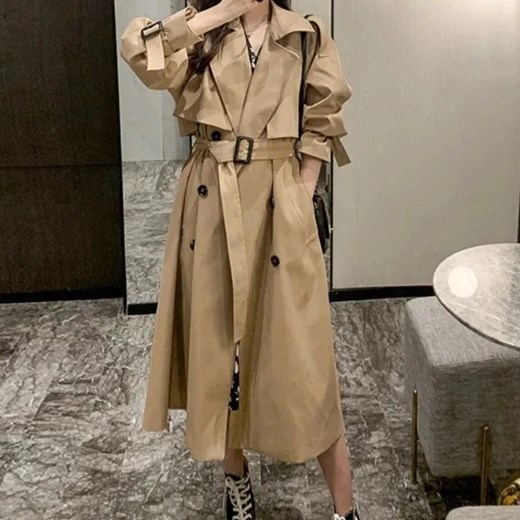 Długi płaszcz damski typu trencz - S ze sklepu Intimica.pl w kategorii Płaszcze damskie - zdjęcie 186416559