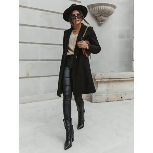 Długi płaszcz damski z kieszeniami i jednym guzikiem - Czarny S ze sklepu Intimica.pl w kategorii Płaszcze damskie - zdjęcie 186416579