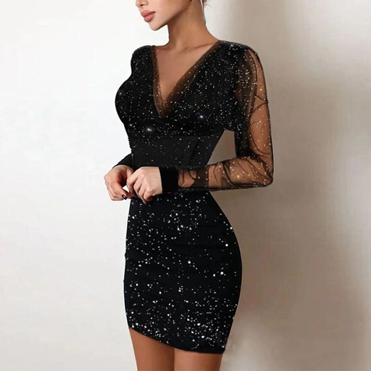Elegancka dopasowana brokatowa sukienka mini - Czarny S ze sklepu Intimica.pl w kategorii Sukienki - zdjęcie 186417258