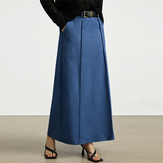 Elegancka spódnica maxi z zakładką - Niebieski M ze sklepu Intimica.pl w kategorii Spódnice - zdjęcie 186417275