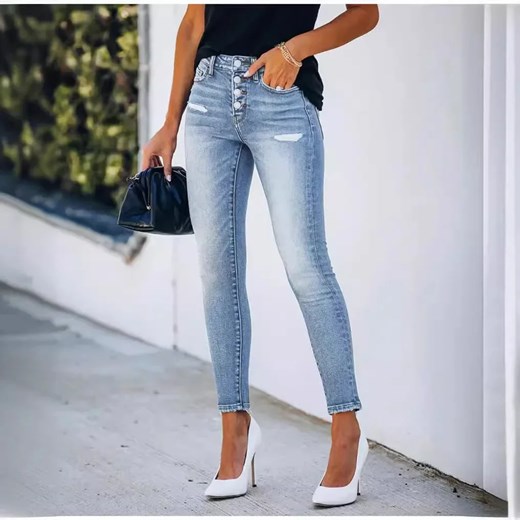 Jeansy damskie rurki z przetarciami - Niebieski S ze sklepu Intimica.pl w kategorii Jeansy damskie - zdjęcie 186417755