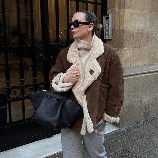 Klasyczna kurtka damska z kożuchem - Brązowy S ze sklepu Intimica.pl w kategorii Kurtki damskie - zdjęcie 186418455