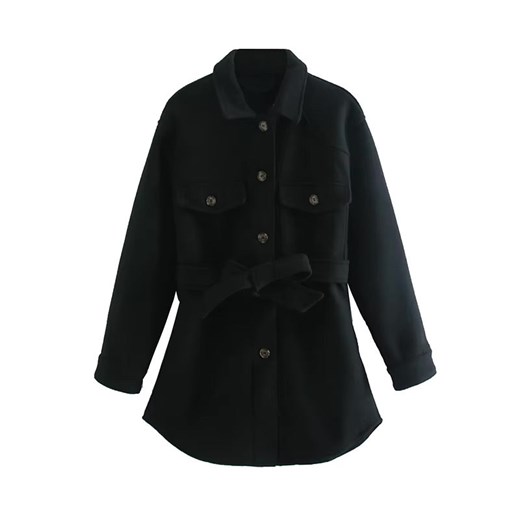 Krótki płaszcz damski wiązany w talii - Czarny XS ze sklepu Intimica.pl w kategorii Płaszcze damskie - zdjęcie 186420435