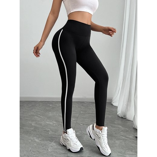 Legginsy sportowe z białymi akcentami - Czarny S ze sklepu Intimica.pl w kategorii Spodnie damskie - zdjęcie 186420607