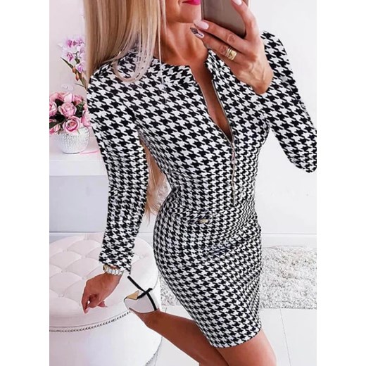 Ołówkowa sukienka przed kolano w pepitkę - S ze sklepu Intimica.pl w kategorii Sukienki - zdjęcie 186421408