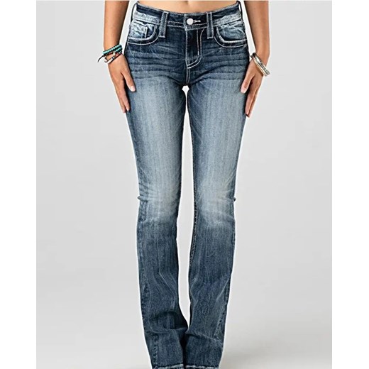 Przetarte damskie jeansy z niskim stanem - Niebieski S ze sklepu Intimica.pl w kategorii Jeansy damskie - zdjęcie 186422269
