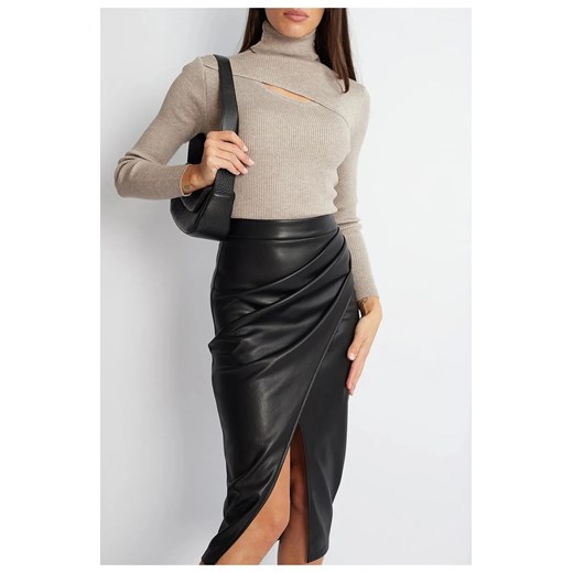 Skórzana spódnica z rozcięciem - Czarny S ze sklepu Intimica.pl w kategorii Spódnice - zdjęcie 186423417