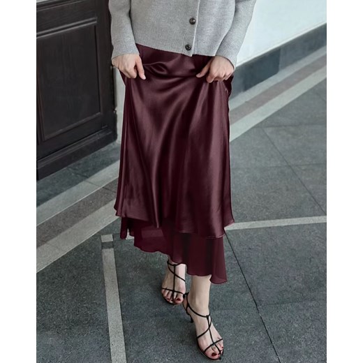 Spódnica midi satynowa - Bordowy S ze sklepu Intimica.pl w kategorii Spódnice - zdjęcie 186423625