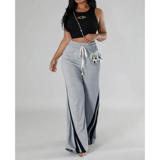 Spodnie dresowe damskie z pasami - Szary S ze sklepu Intimica.pl w kategorii Spodnie damskie - zdjęcie 186423788