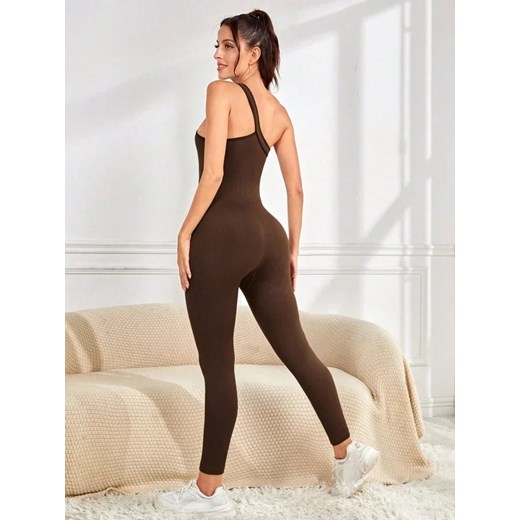 Strój sportowy jednoczęściowy na jedno ramię - Brązowy XS ze sklepu Intimica.pl w kategorii Kombinezony damskie - zdjęcie 186424315