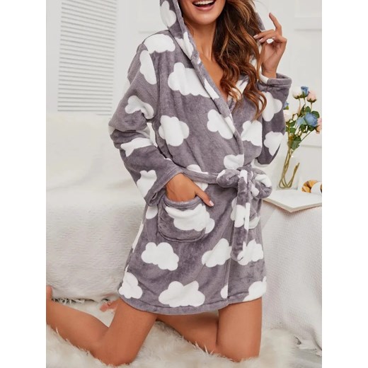 Szlafrok damski w chmury - Szary S ze sklepu Intimica.pl w kategorii Szlafroki damskie - zdjęcie 186425038