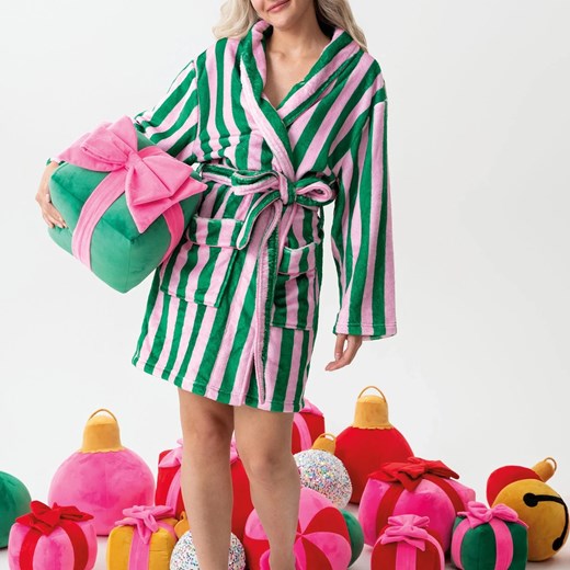 Szlafrok damski w pionowe paski - Zielony S ze sklepu Intimica.pl w kategorii Szlafroki damskie - zdjęcie 186425046