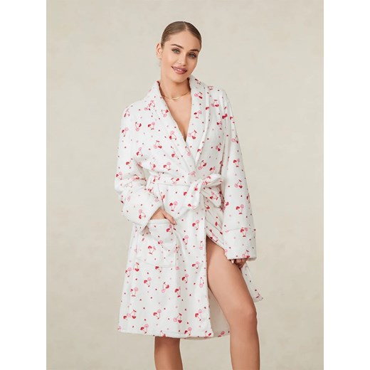 Szlafrok damski z motywem wiśni - Biały S ze sklepu Intimica.pl w kategorii Szlafroki damskie - zdjęcie 186425049