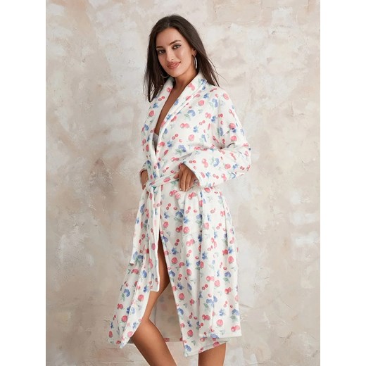 Szlafrok damski z nadrukiem - Biały S ze sklepu Intimica.pl w kategorii Szlafroki damskie - zdjęcie 186425056