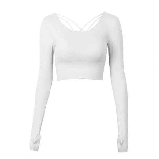Top sportowy z długim rękawem i paskami na plecach - Biały S ze sklepu Intimica.pl w kategorii Bluzki damskie - zdjęcie 186425167