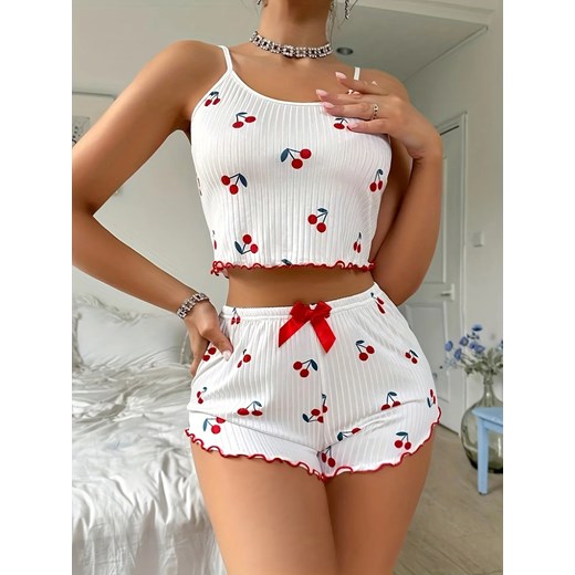 Urocza piżama w wiśnie - Biały S ze sklepu Intimica.pl w kategorii Piżamy damskie - zdjęcie 186425266