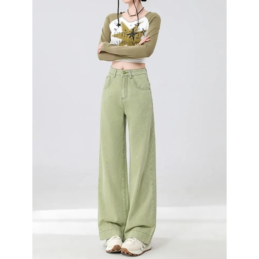 Zielone szerokie jeansy damskie - Zielony S ze sklepu Intimica.pl w kategorii Jeansy damskie - zdjęcie 186425707