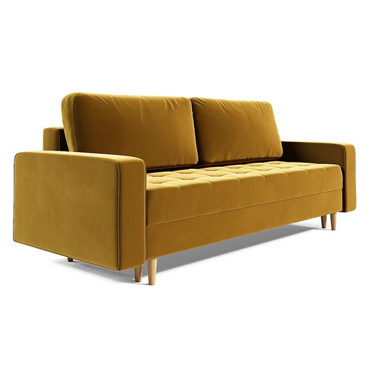 Musztardowa welurowa sofa rozkładana C5-T55 ze sklepu Edinos.pl w kategorii Sofy i kanapy - zdjęcie 186429318