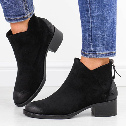 Czarne zamszowe botki damskie Potocki 12472 ze sklepu suzana.pl w kategorii Botki - zdjęcie 186429766