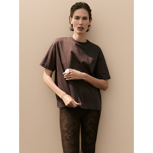 Reserved - T-shirt oversize z merceryzowanej bawełny - ciemnobrązowy ze sklepu Reserved w kategorii Bluzki damskie - zdjęcie 186429955