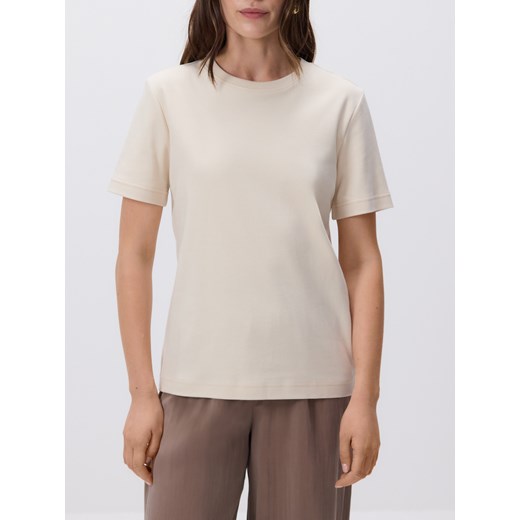 Reserved - T-shirt regular z merceryzowanej bawełny - beżowy ze sklepu Reserved w kategorii Bluzki damskie - zdjęcie 186430037