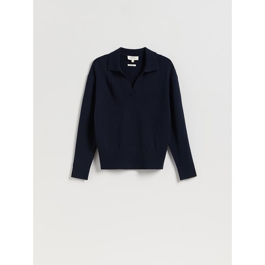 Reserved - Sweter polo z wełny merino - granatowy ze sklepu Reserved w kategorii Swetry damskie - zdjęcie 186431389