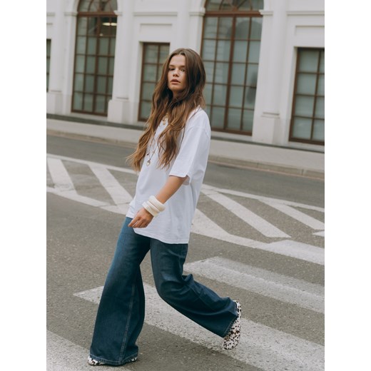 Reserved - Jeansy wide leg z naszywanymi kieszeniami - niebieski ze sklepu Reserved w kategorii Jeansy damskie - zdjęcie 186431436