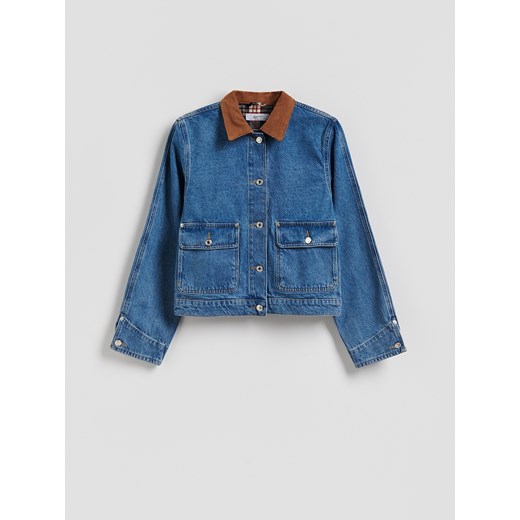 Reserved - Jeansowa kurtka z kontrastowym kołnierzykiem - niebieski ze sklepu Reserved w kategorii Kurtki damskie - zdjęcie 186431598